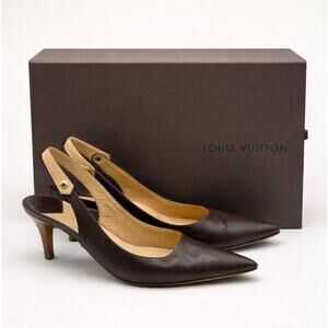 LOUIS VUITTON Slingback Kitten Heel Pump Chocolate Brown Sz 35/US 5 $1200